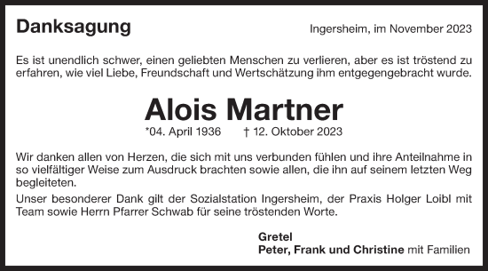 Traueranzeige von Alois Martner von Bietigheimer Zeitung