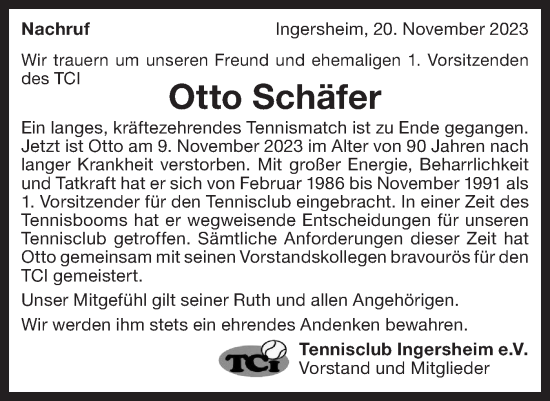 Traueranzeige von Otto Schäfer von Bietigheimer Zeitung