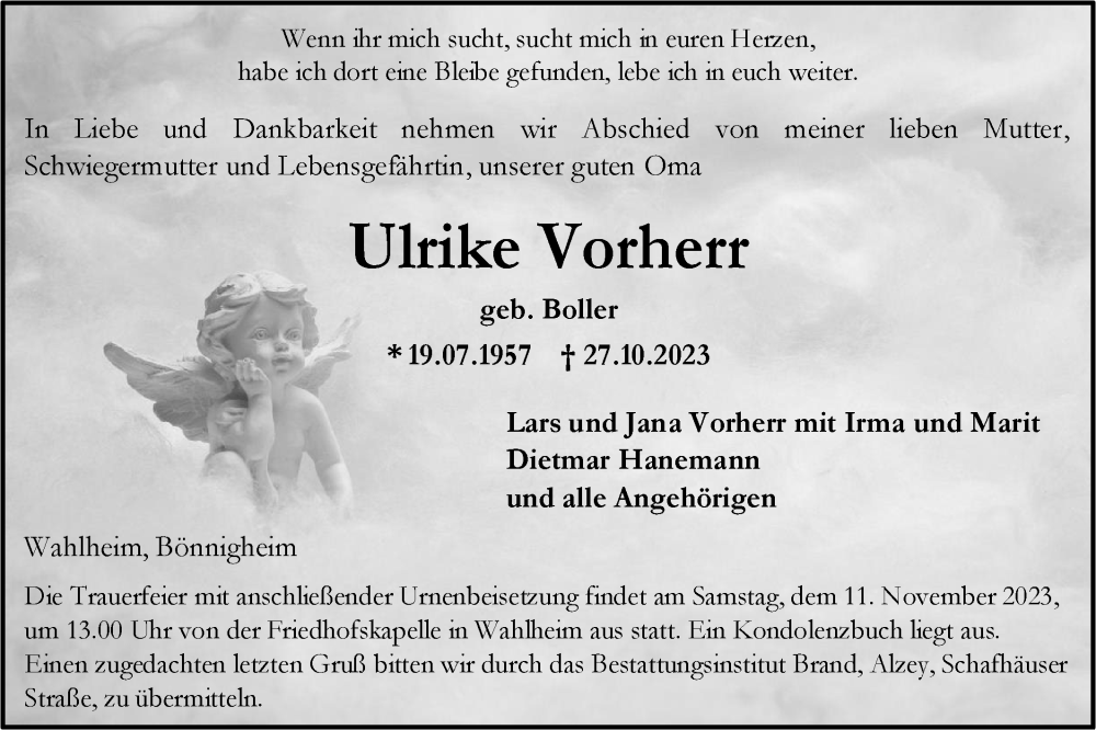  Traueranzeige für Ulrike Vorherr vom 04.11.2023 aus Bietigheimer Zeitung
