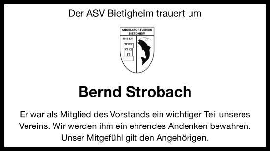 Traueranzeige von Bernd Strobach von Bietigheimer Zeitung