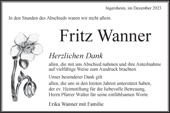 Traueranzeige von Fritz Wanner von Bietigheimer Zeitung