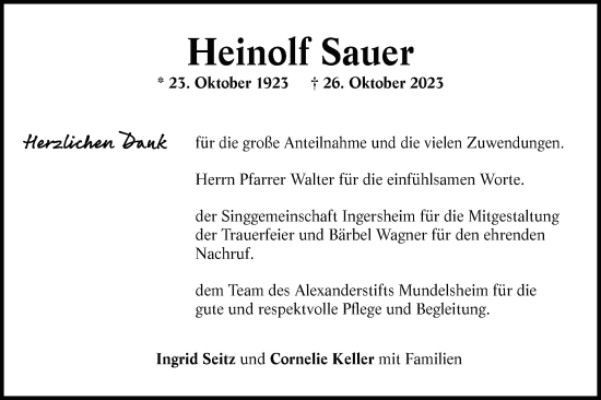 Traueranzeige von Heinolf Sauer von Bietigheimer Zeitung
