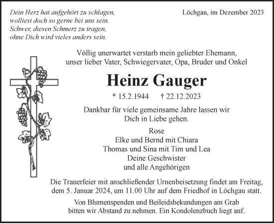 Traueranzeige von Heinz Gauger von Bietigheimer Zeitung
