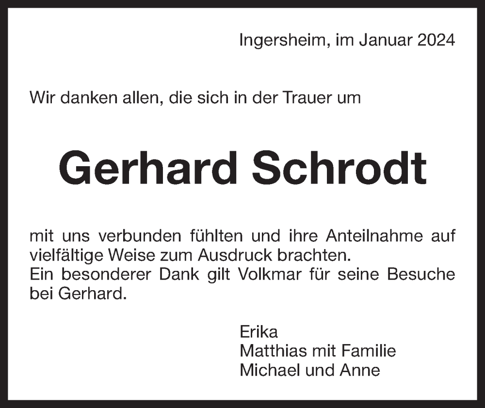  Traueranzeige für Gerhard Schrodt vom 22.01.2024 aus Bietigheimer Zeitung