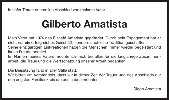Traueranzeige von Gilberto Amatista von Bietigheimer Zeitung