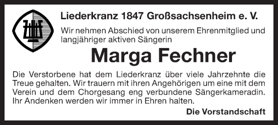 Traueranzeige von Marga Fechner von Bietigheimer Zeitung