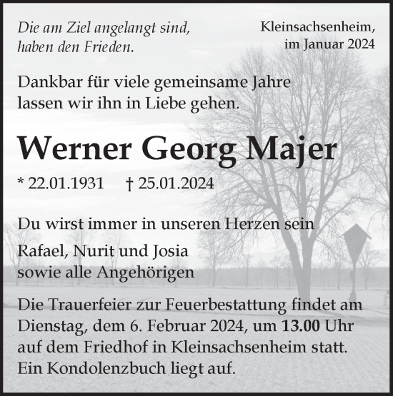 Traueranzeige von Werner Georg Majer von Bietigheimer Zeitung