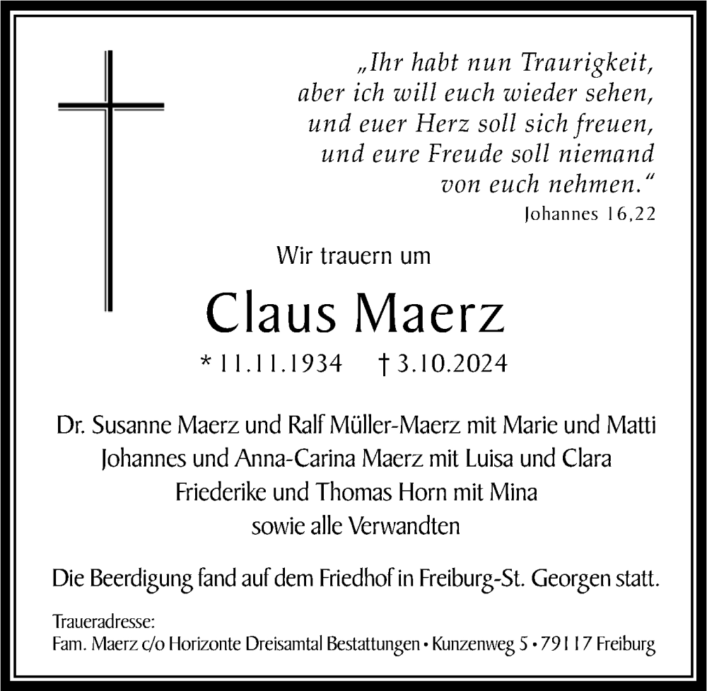  Traueranzeige für Claus Maerz vom 25.10.2024 aus Bietigheimer Zeitung