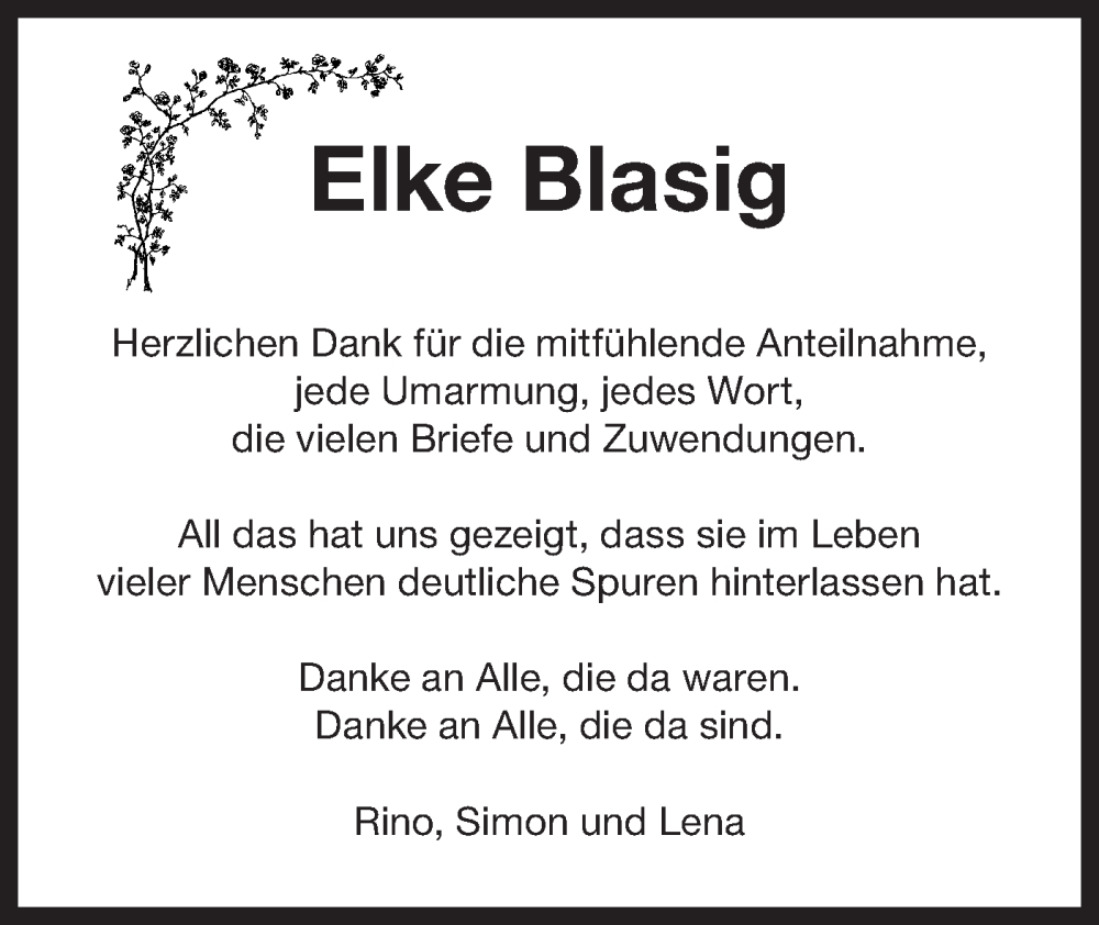  Traueranzeige für Elke Blasig vom 16.11.2024 aus Bietigheimer Zeitung