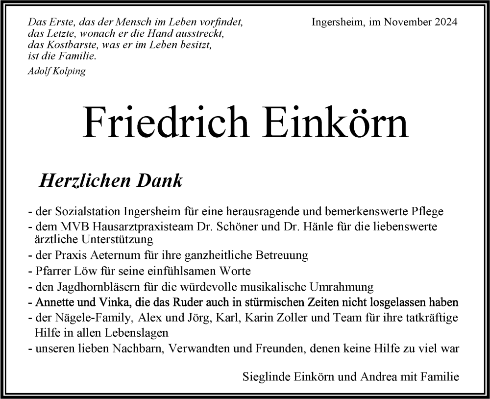  Traueranzeige für Friedrich Einkörn vom 09.11.2024 aus Bietigheimer Zeitung