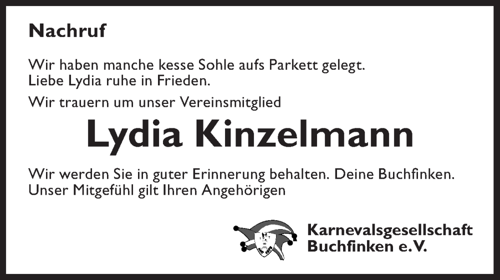 Traueranzeige für Lydia Kinzelmann vom 05.11.2024 aus Bietigheimer Zeitung