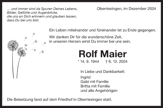 Traueranzeige von Rolf Maier von Bietigheimer Zeitung