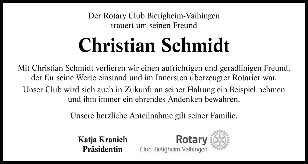  Traueranzeige für Christian Schmidt vom 24.02.2024 aus Bietigheimer Zeitung