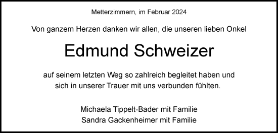 Traueranzeige von Edmund Schweizer von Bietigheimer Zeitung