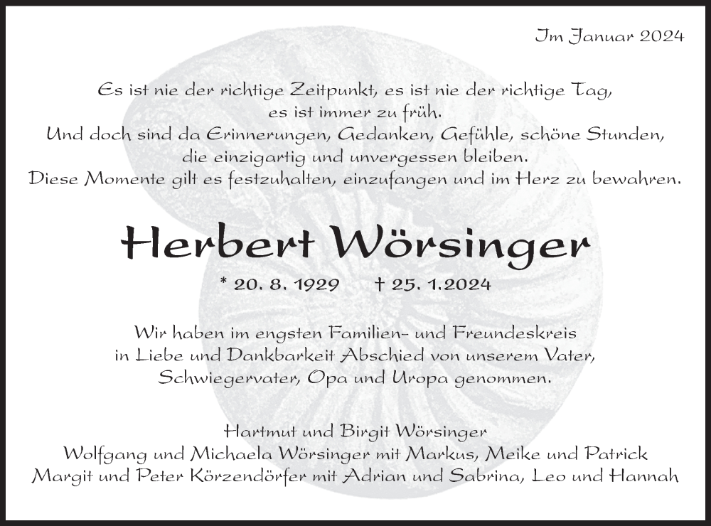  Traueranzeige für Herbert Wörsinger vom 16.02.2024 aus Bietigheimer Zeitung