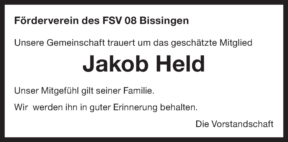  Traueranzeige für Jakob Held vom 27.02.2024 aus Bietigheimer Zeitung