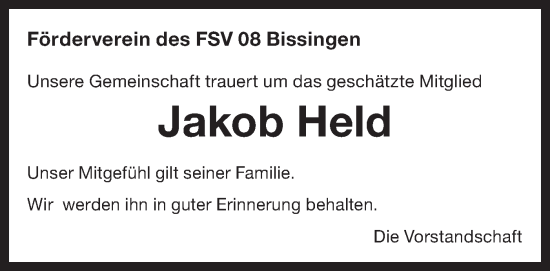 Traueranzeige von Jakob Held von Bietigheimer Zeitung