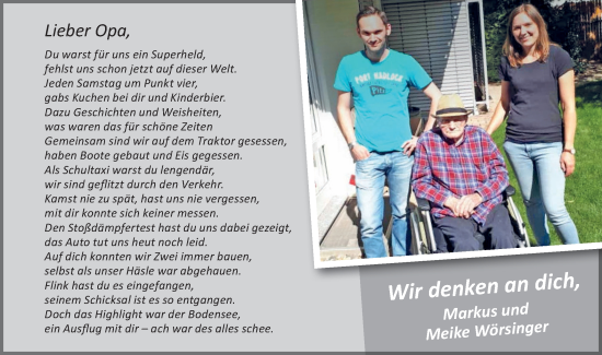 Traueranzeige von Lieber Opa  von Bietigheimer Zeitung