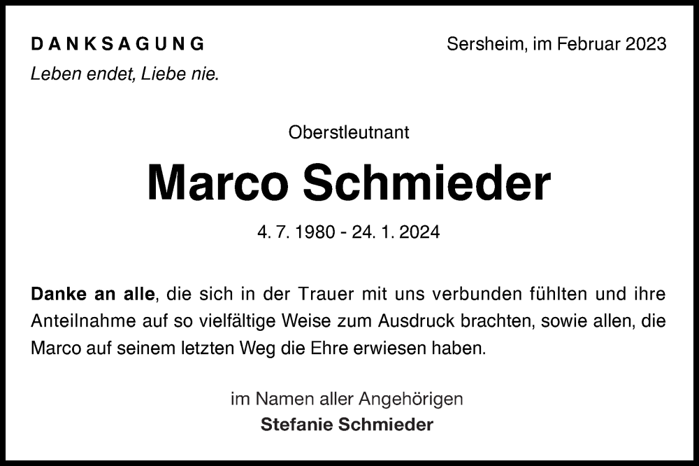  Traueranzeige für Marco Schmieder vom 23.02.2024 aus Bietigheimer Zeitung