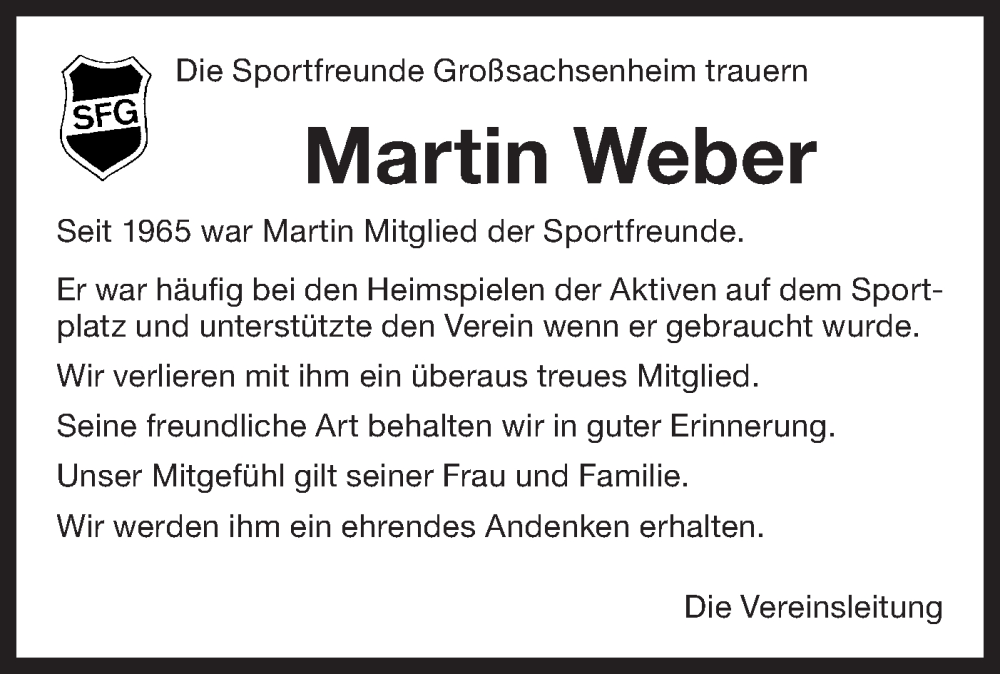  Traueranzeige für Martin Weber vom 20.02.2024 aus Bietigheimer Zeitung
