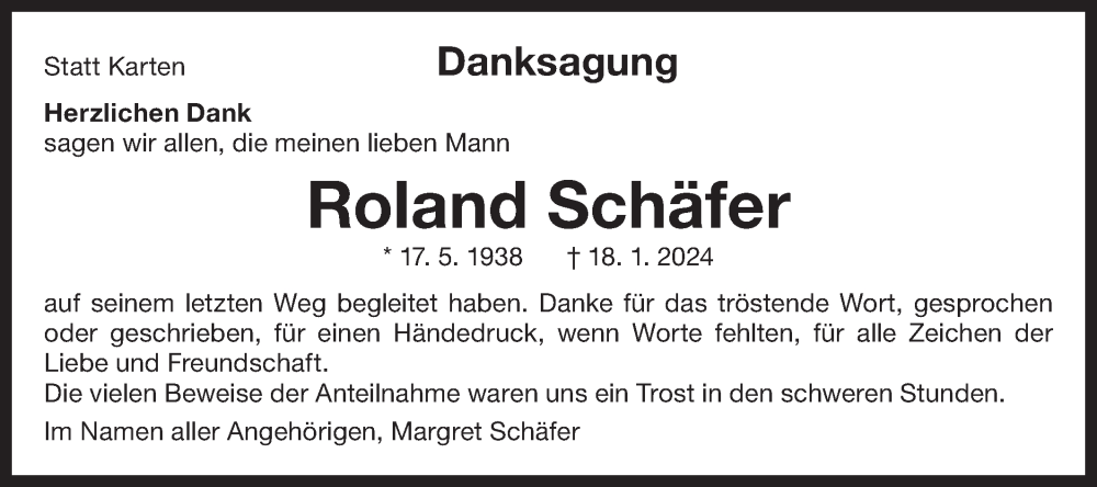  Traueranzeige für Roland Schäfer vom 10.02.2024 aus Bietigheimer Zeitung