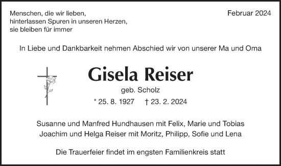 Traueranzeige von Gisela Reiser von Bietigheimer Zeitung