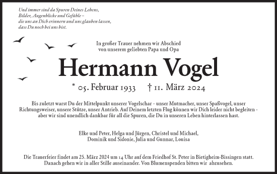 Traueranzeige von Hermann Vogel von Bietigheimer Zeitung