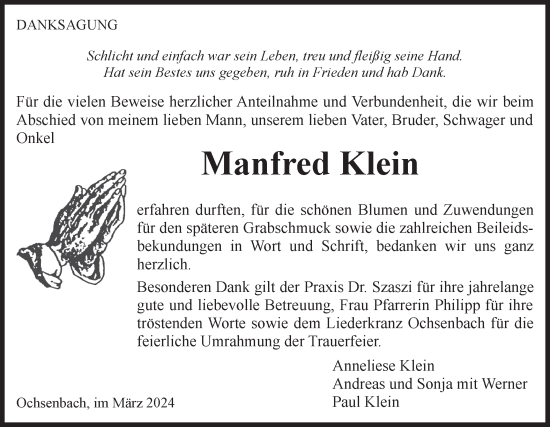 Traueranzeige von Manfred Klein von Bietigheimer Zeitung