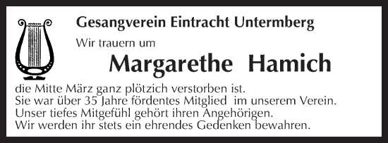 Traueranzeige von Margarethe Hamich von Bietigheimer Zeitung