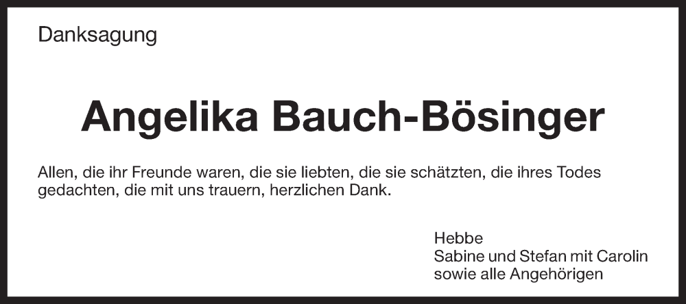  Traueranzeige für Angelika Bauch-Bösinger vom 19.04.2024 aus Bietigheimer Zeitung