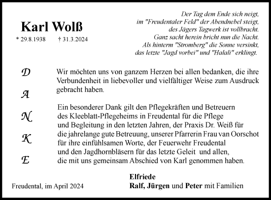 Traueranzeige von Karl Wolß von Bietigheimer Zeitung