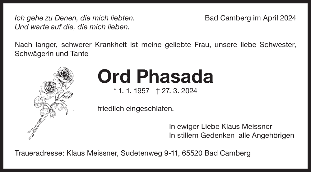  Traueranzeige für Ord Phasada vom 06.04.2024 aus Bietigheimer Zeitung