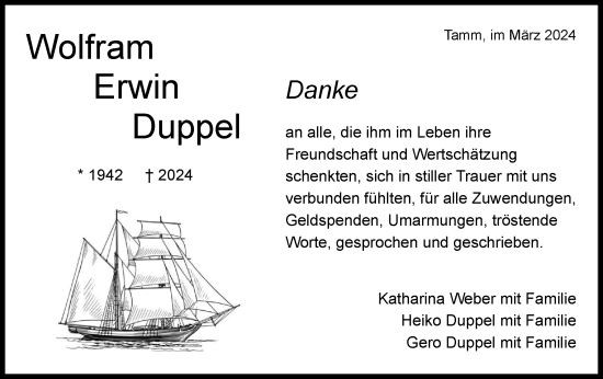 Traueranzeige von Wolfram Erwin Duppel von Bietigheimer Zeitung