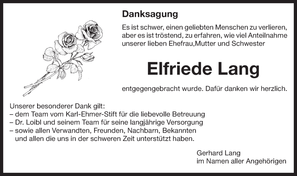  Traueranzeige für Elfriede Lang vom 25.05.2024 aus Bietigheimer Zeitung