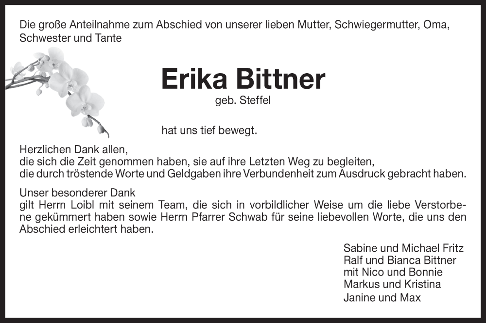 Traueranzeige für Erika Bittner vom 25.05.2024 aus Bietigheimer Zeitung