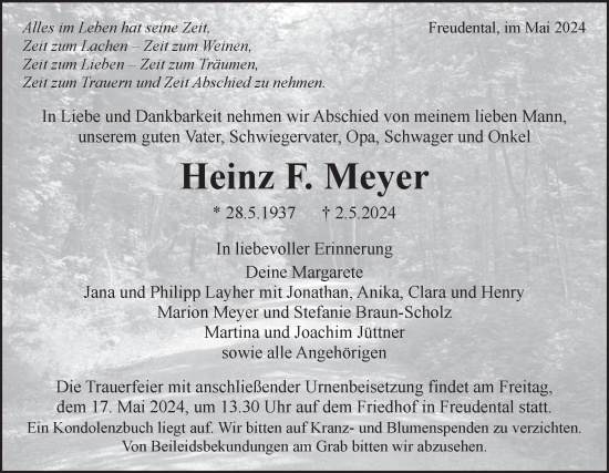 Traueranzeige von Heinz  Meyer von Bietigheimer Zeitung