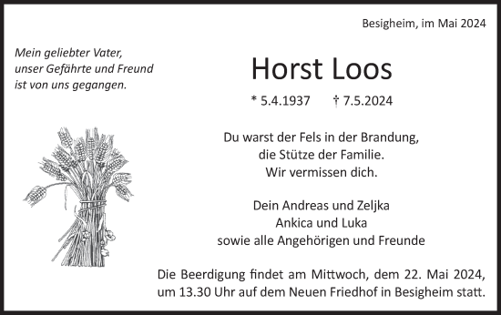 Traueranzeige von Horst Loos von Bietigheimer Zeitung