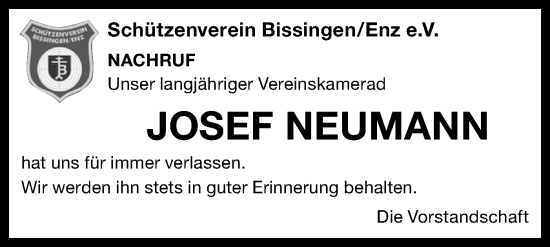 Traueranzeige von Josef  Neumann von Bietigheimer Zeitung