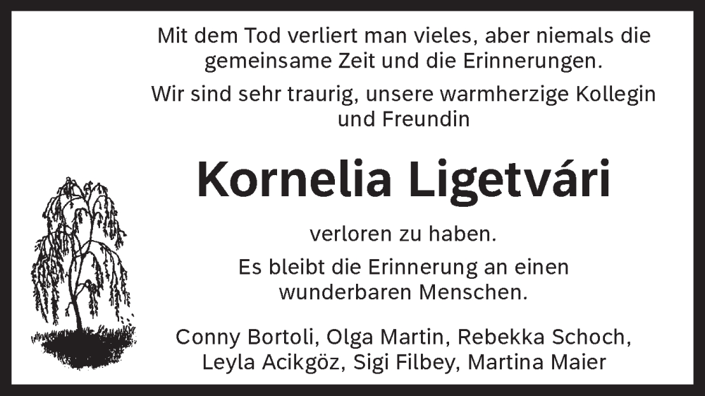  Traueranzeige für Kornelia Ligetvari vom 25.05.2024 aus Bietigheimer Zeitung