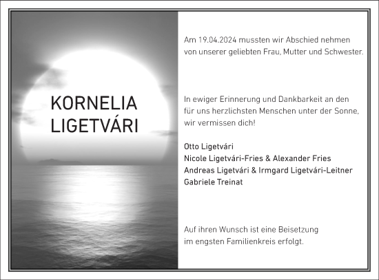 Traueranzeige von Kornelia Ligetvari von Bietigheimer Zeitung