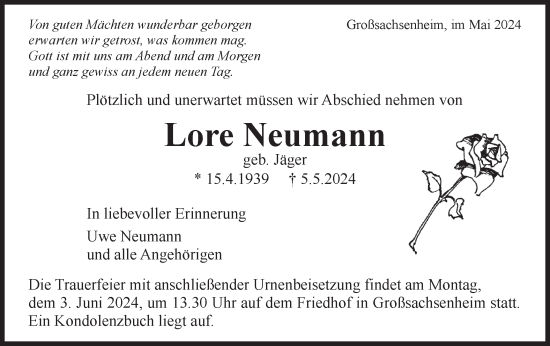 Traueranzeige von Lore Neumann von Bietigheimer Zeitung