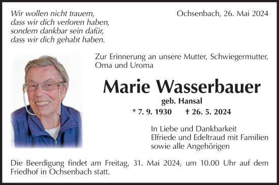 Traueranzeige von Marie Wasserbauer von Bietigheimer Zeitung