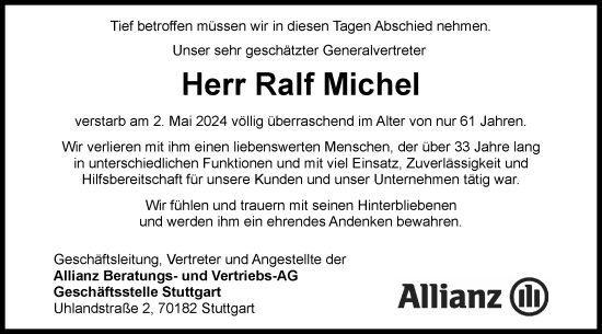 Traueranzeige von Ralf Michel von Bietigheimer Zeitung