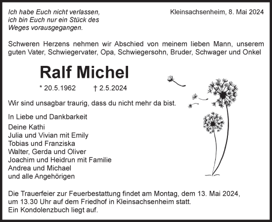 Traueranzeige von Ralf Michel von Bietigheimer Zeitung