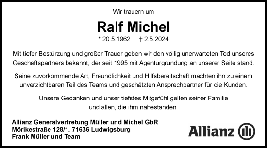 Traueranzeige von Ralf Michel von Bietigheimer Zeitung