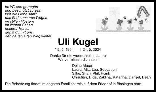 Traueranzeige von Ulrich Kugel von Bietigheimer Zeitung
