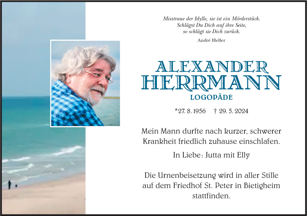 Traueranzeige für Alexander Herrmann vom 04.06.2024 aus Bietigheimer Zeitung