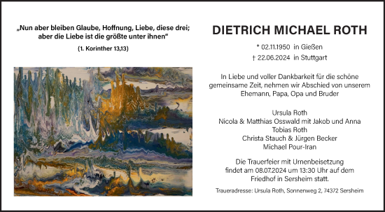 Traueranzeige von Dietrich Roth von Bietigheimer Zeitung