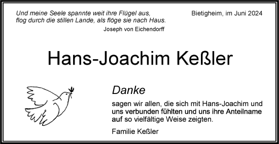 Traueranzeige von Hans-Joachim Keßler von Bietigheimer Zeitung
