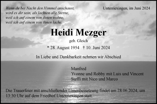 Traueranzeige von Heidi Mezger von Bietigheimer Zeitung
